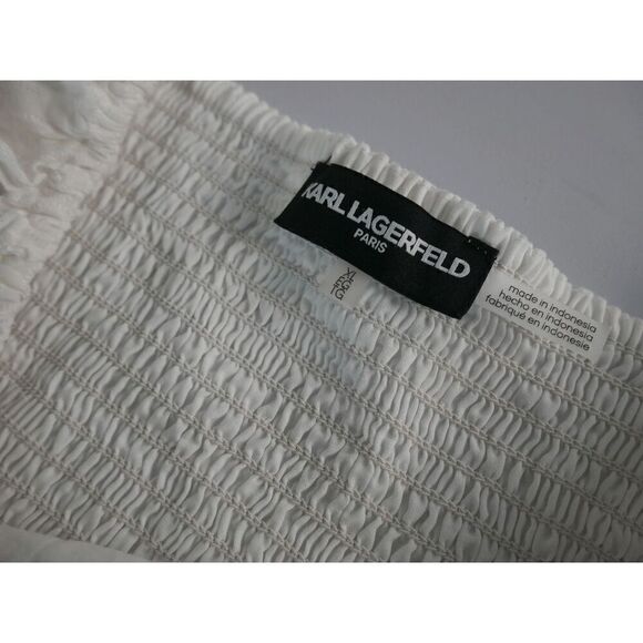 KARL LAGERFELD Paris Women's White Cotton Eyelet Square-Neck Top XL - Picture 6 of 7